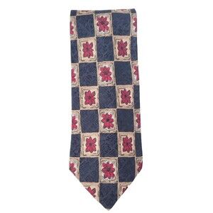 Geoffrey Beene Men's Necktie Navy Blue Red Flowers 4 inches Wide Work